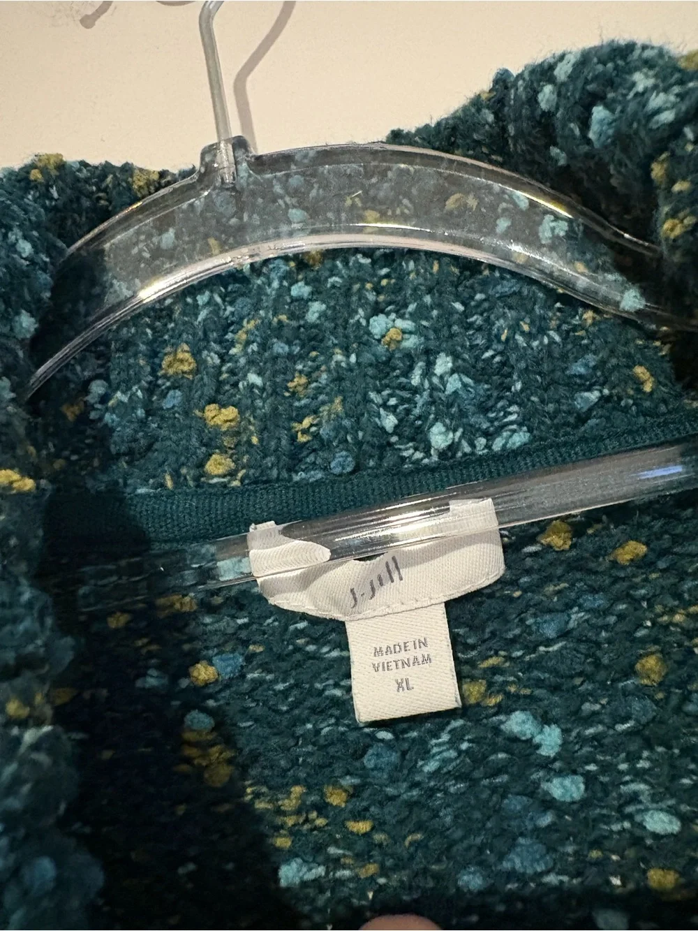 J.Jill Cotton Blend Confetti Tweed Turtleneck Sweater teal green size XL